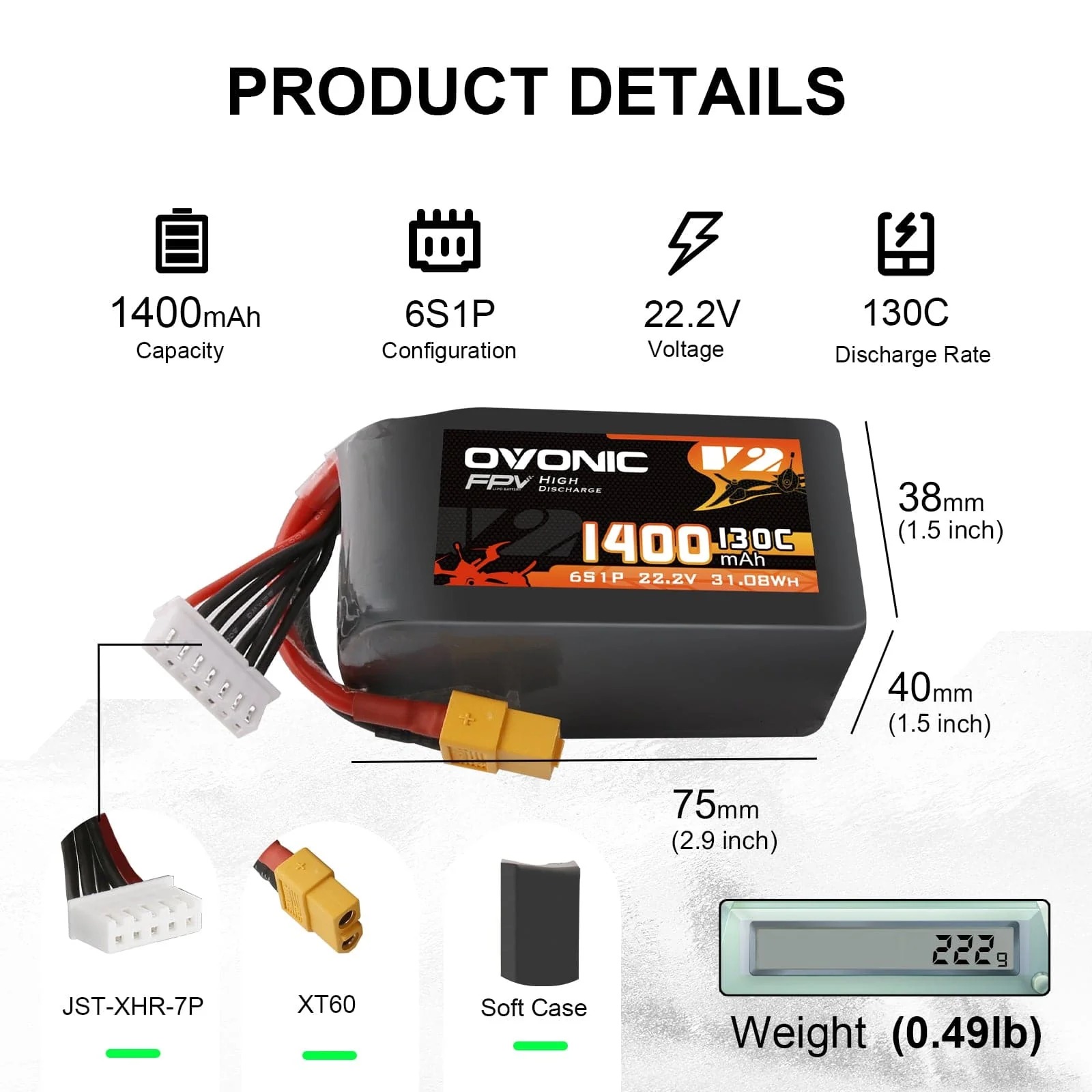 Ovonic 6S 1400mAh 130C LiPo Ak – Drone Frame 5 Inch Bewertung und Preis